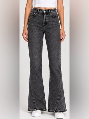 Ann Andelman Pink Patch Asymmetric Flare Jeans Women’s 27 Black Twisted Seam